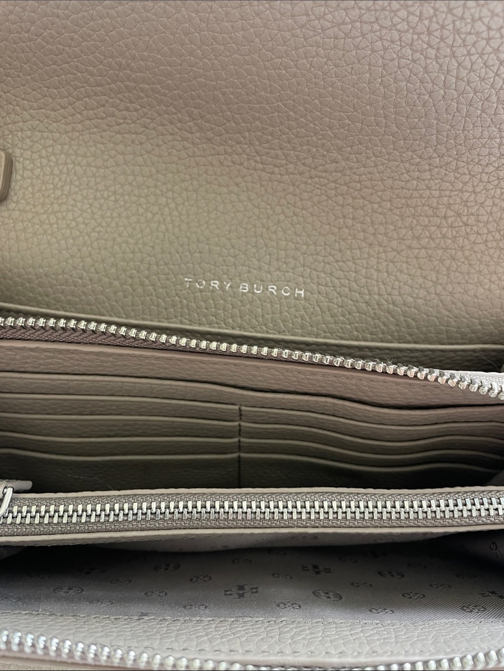 Tory Burch Taupe Pebbled Leather Crossbody Shoulder Bag - Picture 7 of 13